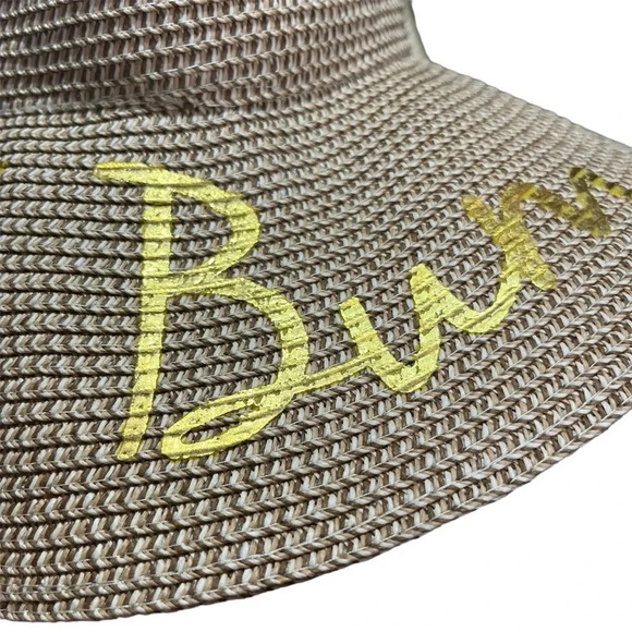 DAVID & YOUNG ~ Tan Paper ‘Beach Bum’ Beach Hat Gold Font - Picture 3 of 5
